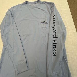 Vineyard Vines Men's Sky Blue Long Sleeve Holiday Theme Tee